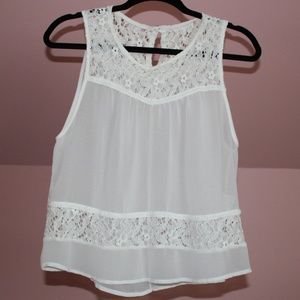 LUSH See-Through White Floral High-Low Blouse Sz S